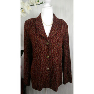 Vintage Serbin Women's Burgundy Button Front Chenille Blazer Jacket-Size XL